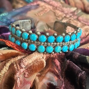 Vintage Zuni Turquoise cuff bracelet signed E. WYACO sterling Native American